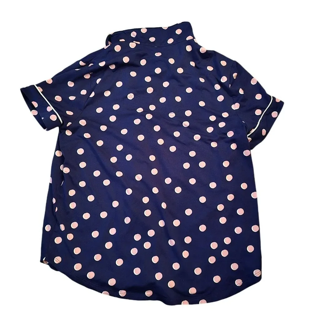 Kate Spade Polka Dot Soft Navy Pink Pajama Top OnlySize M NO‎ TAGS 00237